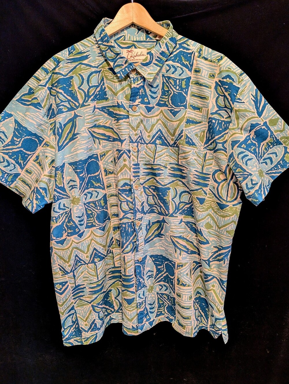 3XL KAHALA Vintage  50s Aloha Hawaiian Shirt Tiki Print Crisp Cotton, 56" Chest!